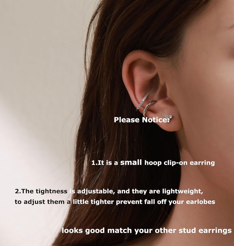 PLOMFOV Clip On Hoop Earrings for Women 14K Gold Plated Non Pierced Earrings Clip On Hoops Small No Piercing Fake Hoop Earrings 14mm - Image 2